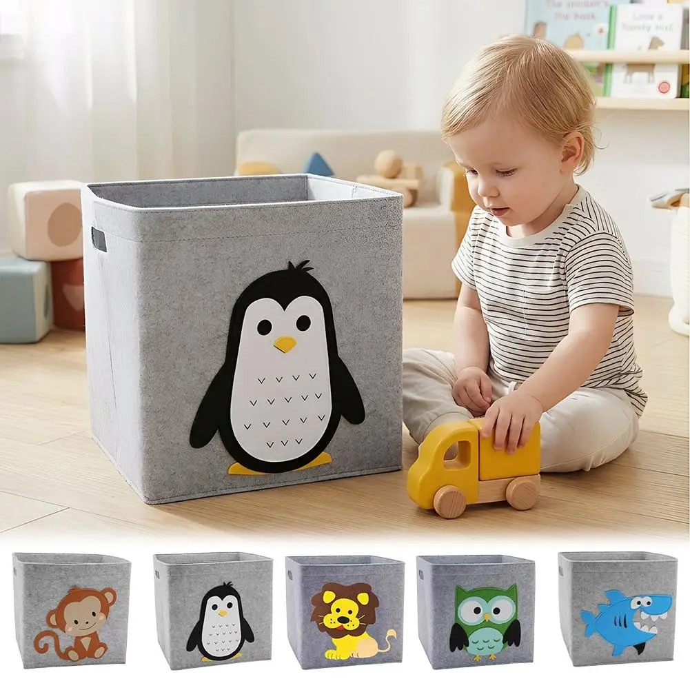 Cube Folding Toys Storage Box Kids Toys Organizer Box Felt Cloth Fabric Storage Basket For Cartoon Animal Nursery Toy Bins