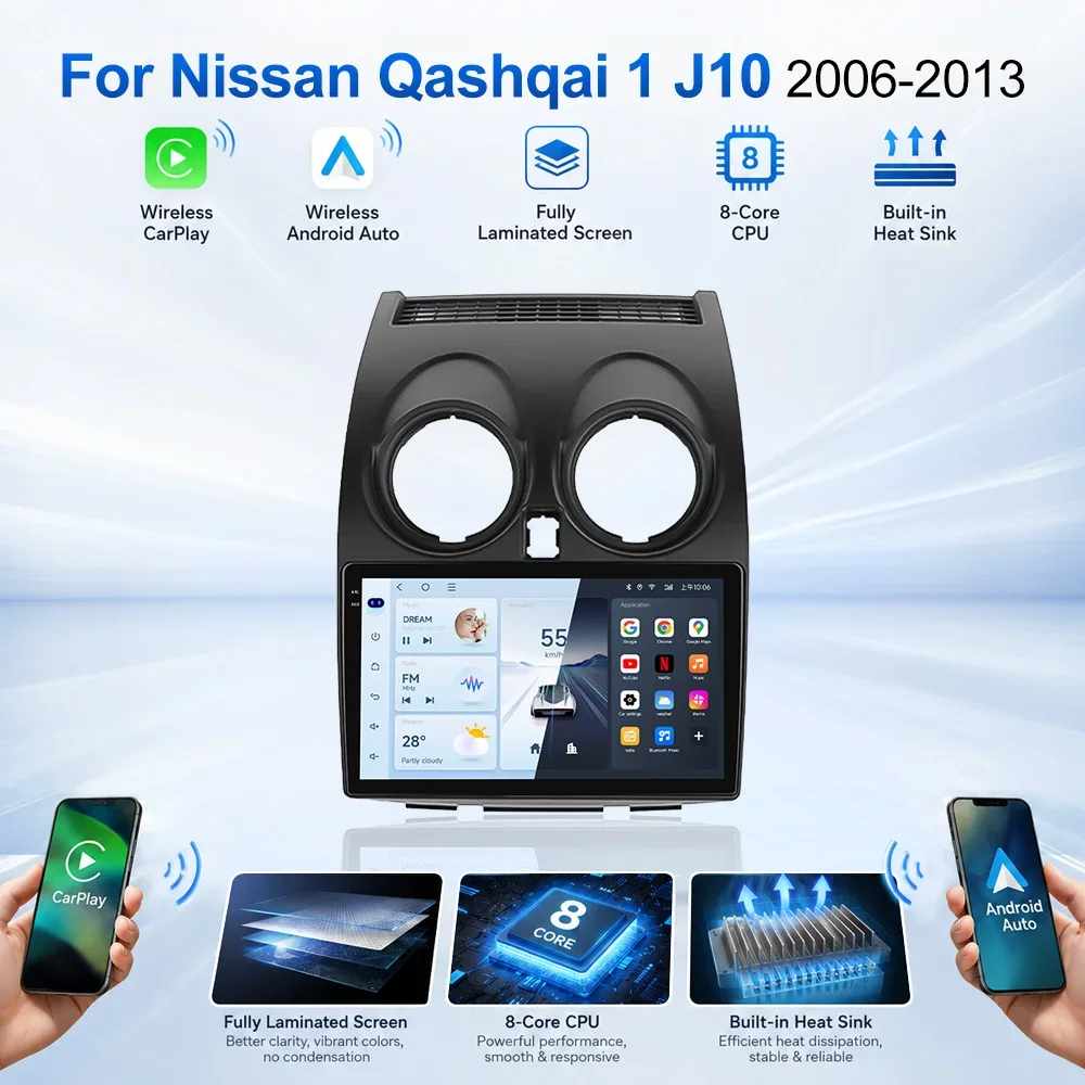 JIUYIN Android Auto Radio Stereo Multimedia Player GPS Navigation for Nissan Qashqai 1 J10 2006-2013 Car Entertainment System