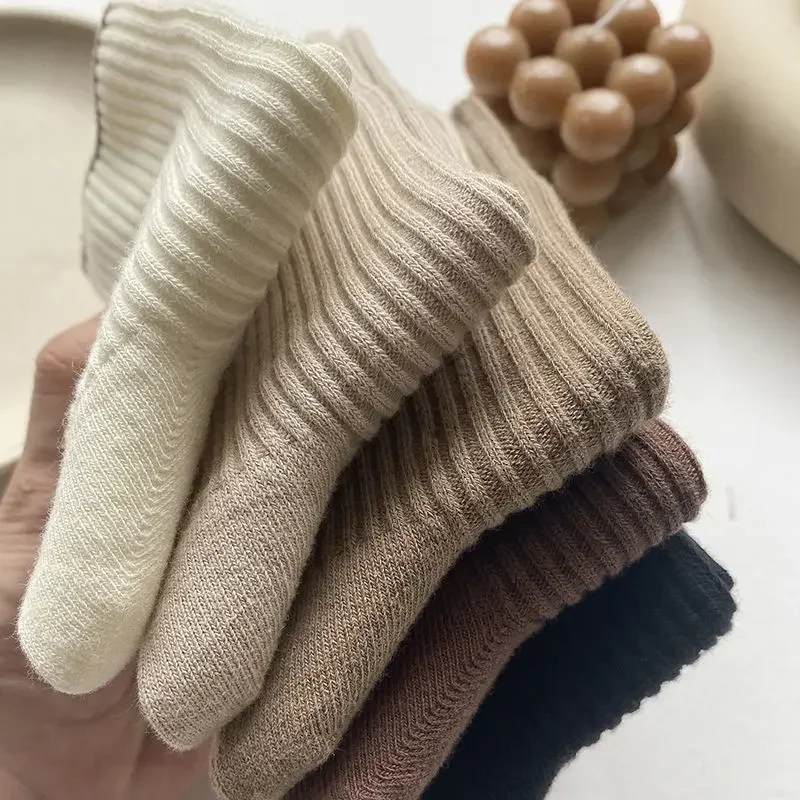 5/10 Paar Damensocken Einfarbige Streifen Damen Freizeitsocken Herbst Einfache mittellange Damensocken