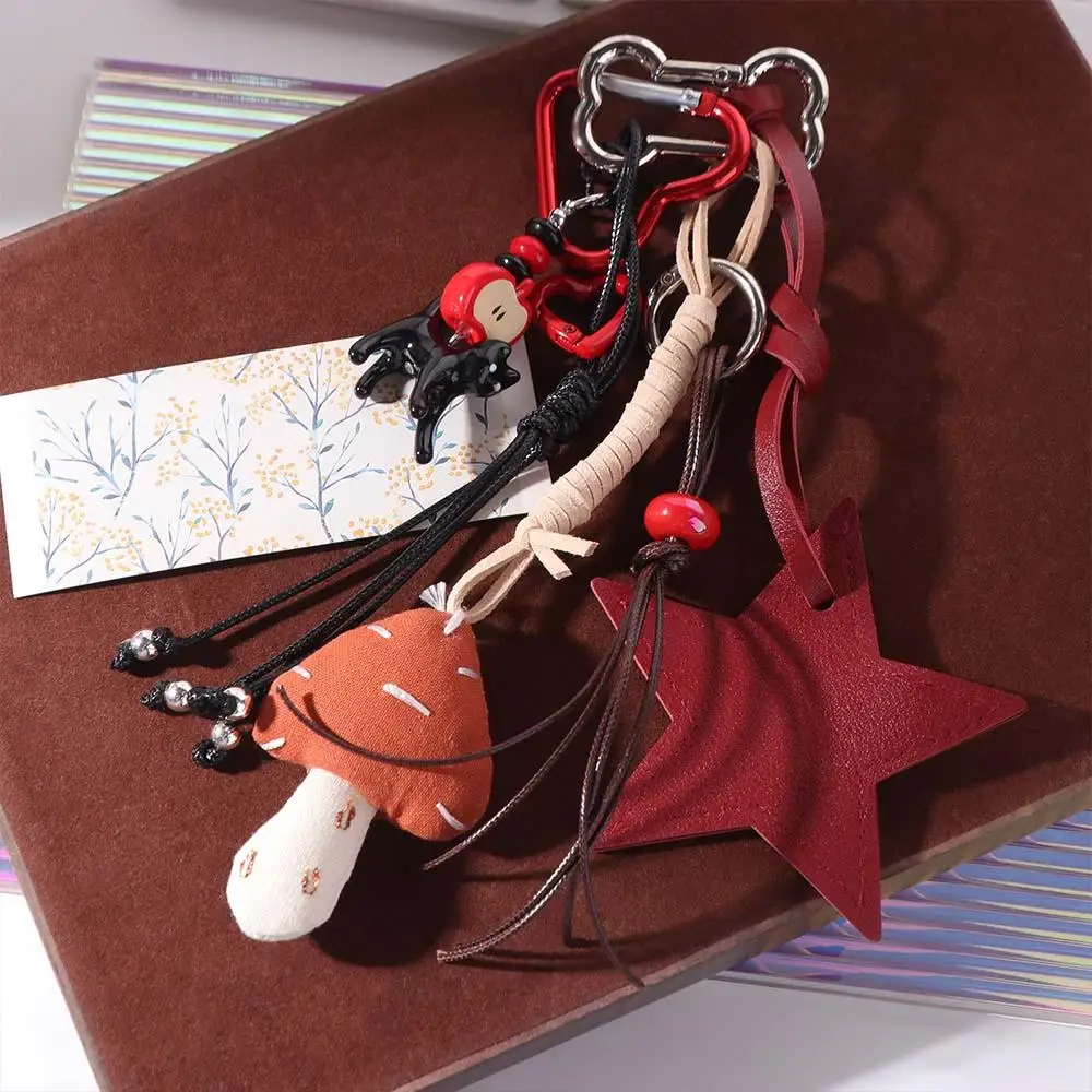 

Kawaii Sequin Star Keychain Backpack Decor Y2K Mushroom Kitten Bag Pendant Cute Handmade Korean Charm Rope Keyring Jewelry Gift