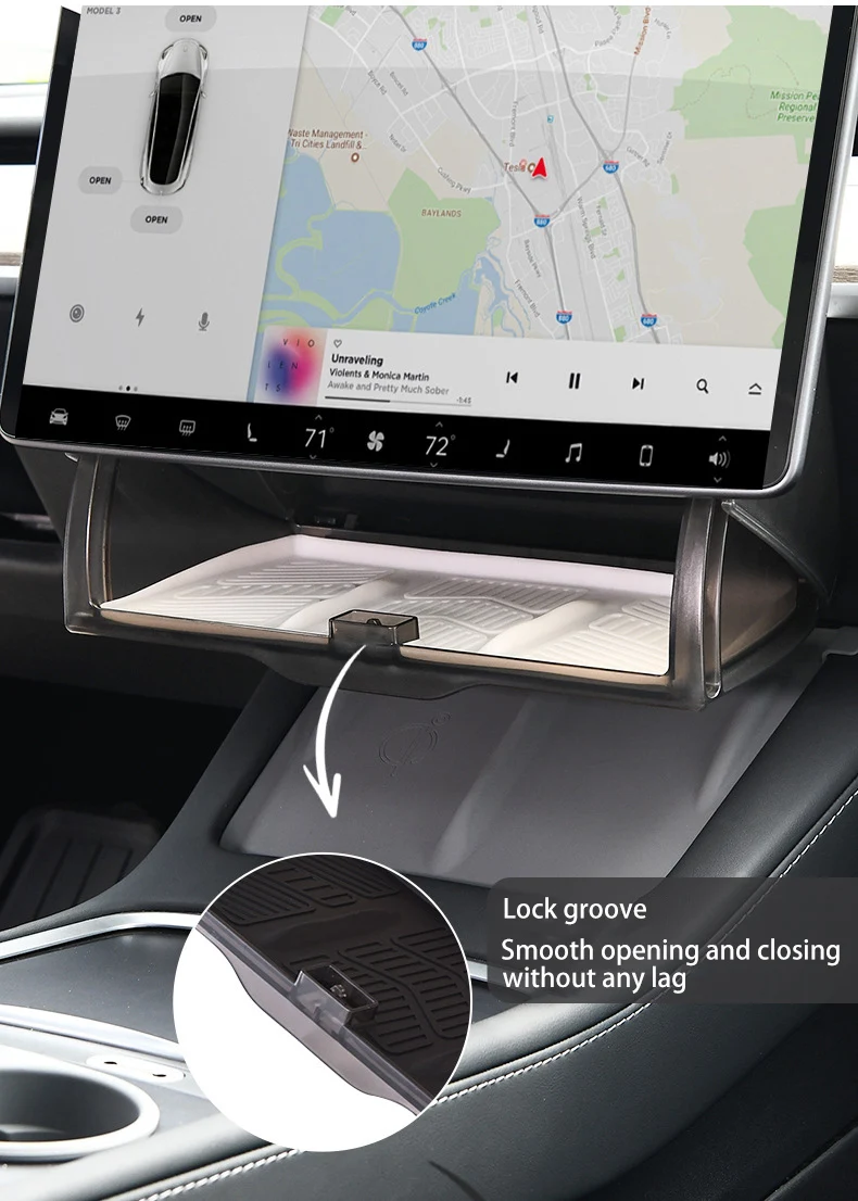For Tesla Model 3 Y Highland Juniper 2021-2025 Hidden Screen Storage Magnetic Opening And Closing Hidden Large Space Storage Box