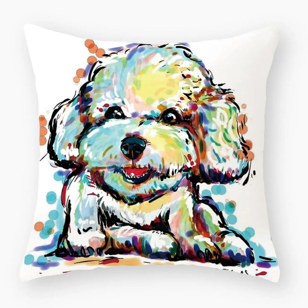 Sofa Pillowcase Bedroom Decoration Cushion Cover Cute Dog Yorkie  Pug Pillow  Car