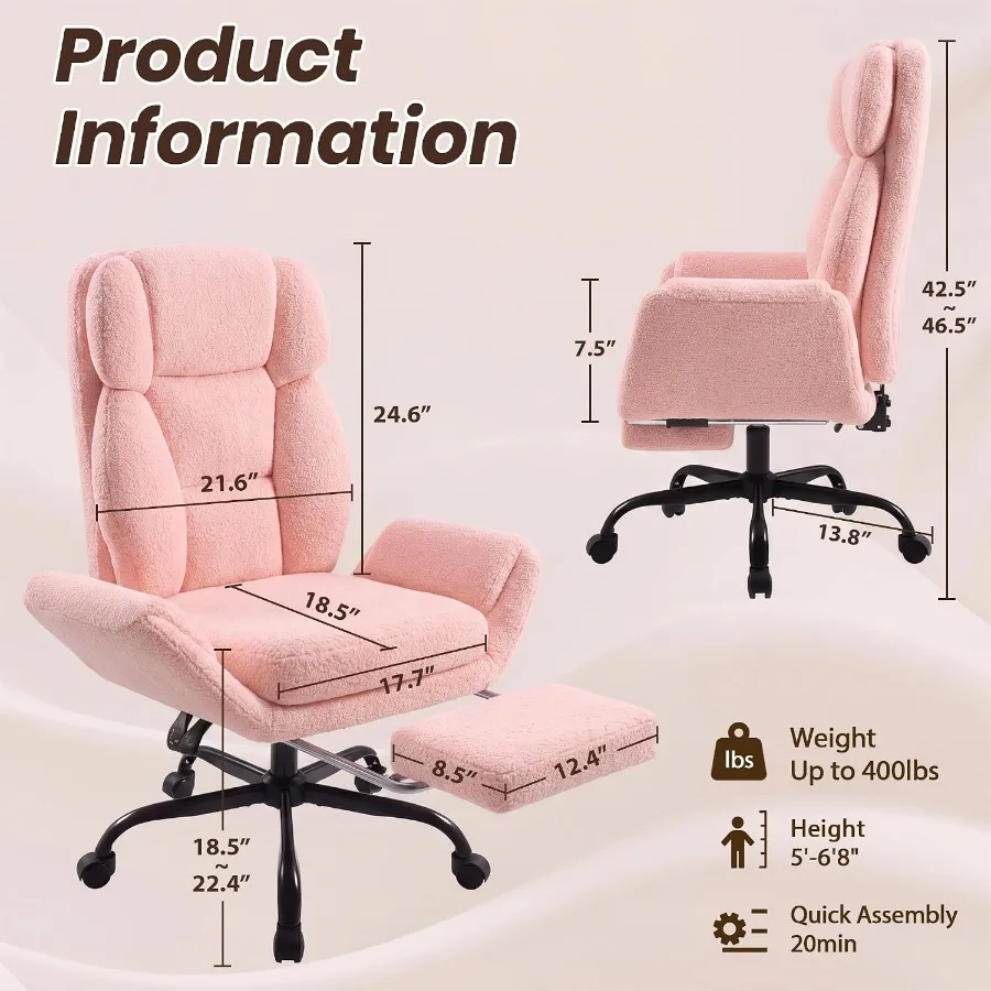 Big and Tall Office Chair, Criss Cross Legged Chair Wide Seat, Ergonomic Executive Desk Chair with Footrest, Teddy Fleece High
