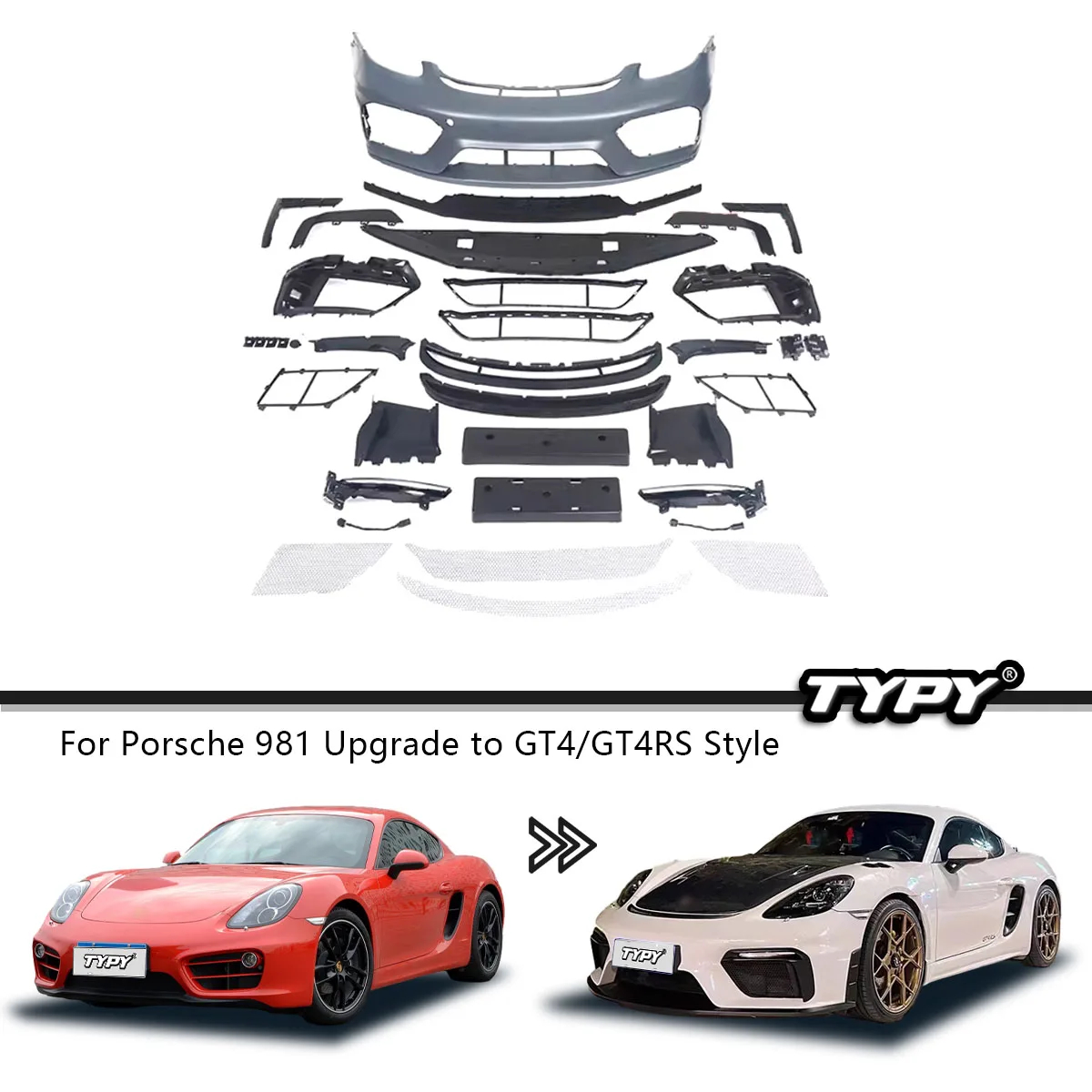 

TYPY Car For Porsche Boxster Cayman 718 GT4 RS Style PP Carbon Fiber Front Bumper Bonnet Rear Diffuser Rear Spoiler Side fenders