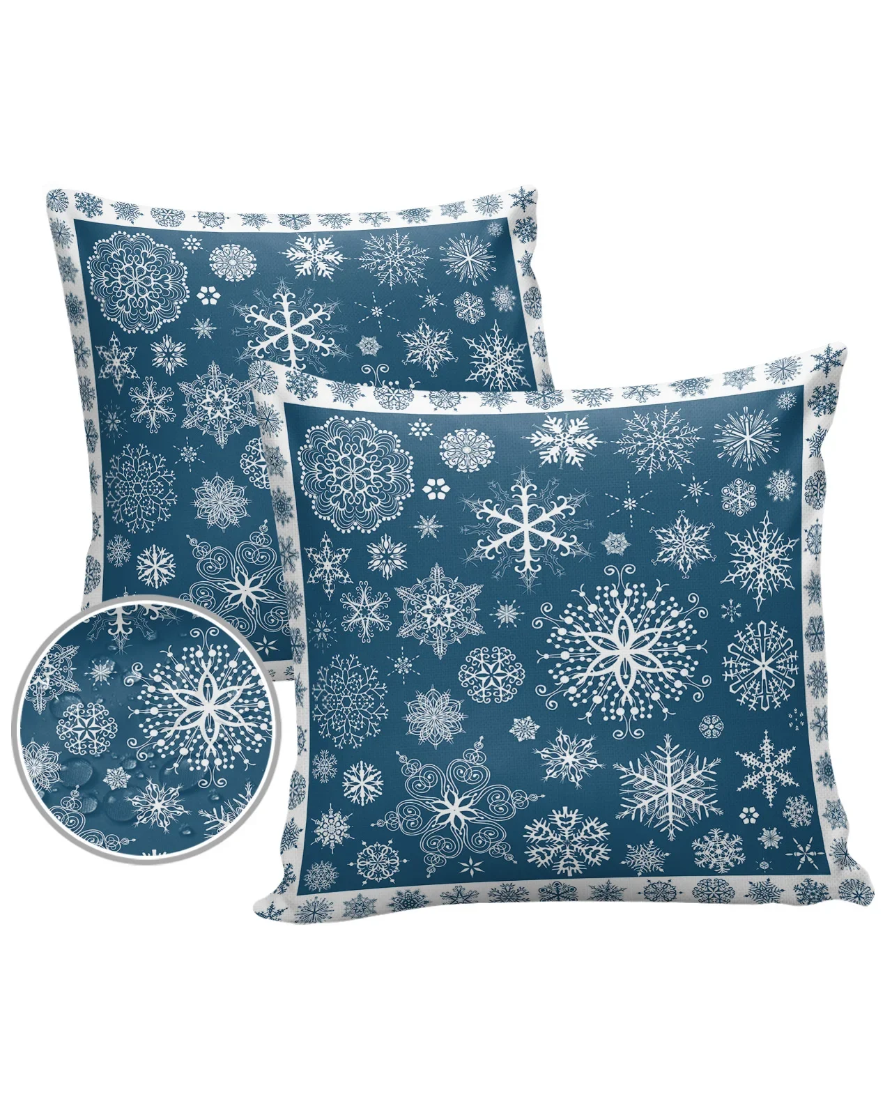 2/4PCS Christmas Blue Snowflake Texture Waterproof Decorative Sofa Throw Pillow Cover Case Garden Patio Cushion Covers