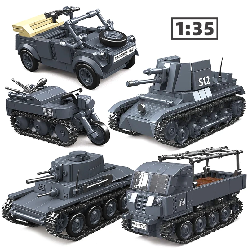 

WW2 Tank World War II Military German Soldiers No. 1 Destroyer Track RSO/01 Truck Building Blocks Bricks Model Toys Kids Gifts