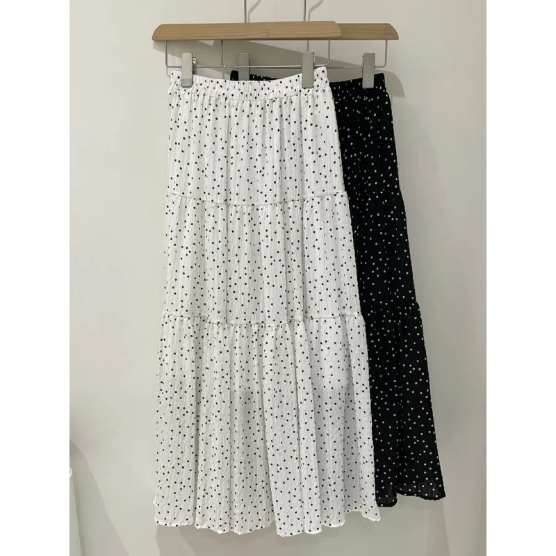 French Polka Midi Skirt Women, New Spring and Autumn Cake Skirt, Petite A-Line Skirt, Long Skirt