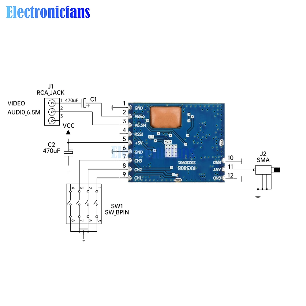 RX5808 Empfängermodul, kabelloses Audio-Video-Empfängermodul, 5,8 G SPI-Steuerung für FPV-Systeme, RC-Hubschrauber, Bandbreite 4,8–6,0 GHz