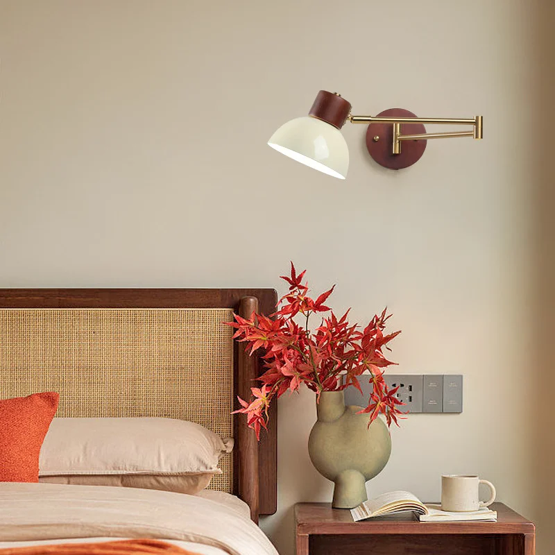 Ancient Hotel Bedroom Bedside Wall Lamp Rocker Arm Lamp Cream Wind Folding Telescopic Study Reading Wall Lamp