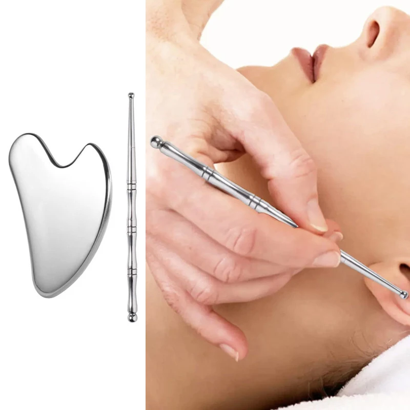 

Массажер для тела, инструмент для лица Gua Sha, инструмент для массажа GuaSha из нержавеющей стали, доска Gua Sha для лица, ручка для акупунктуры SPA