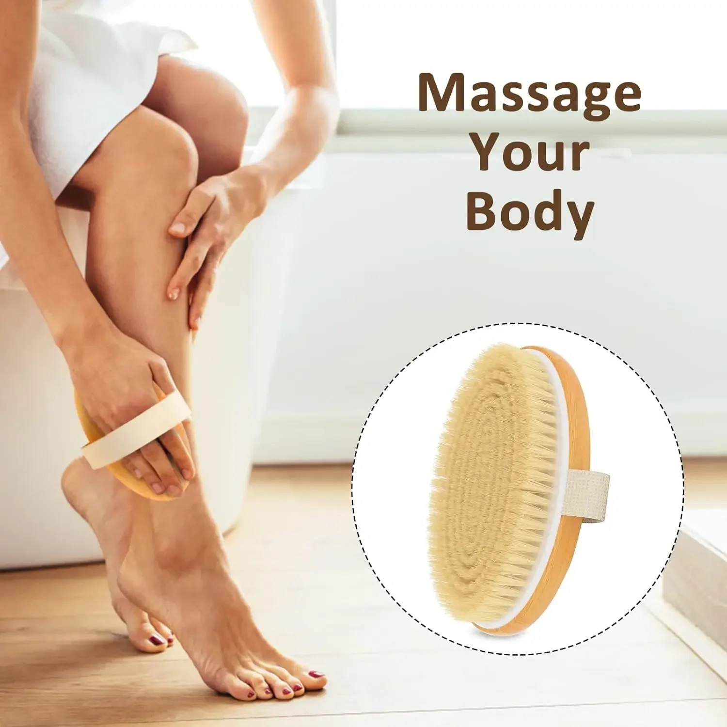 1pc Shower Brush Handheld Portable Wooden Bristle Brush Exfoliating Massage Rubbing Soft SPA Brush Shower Massager