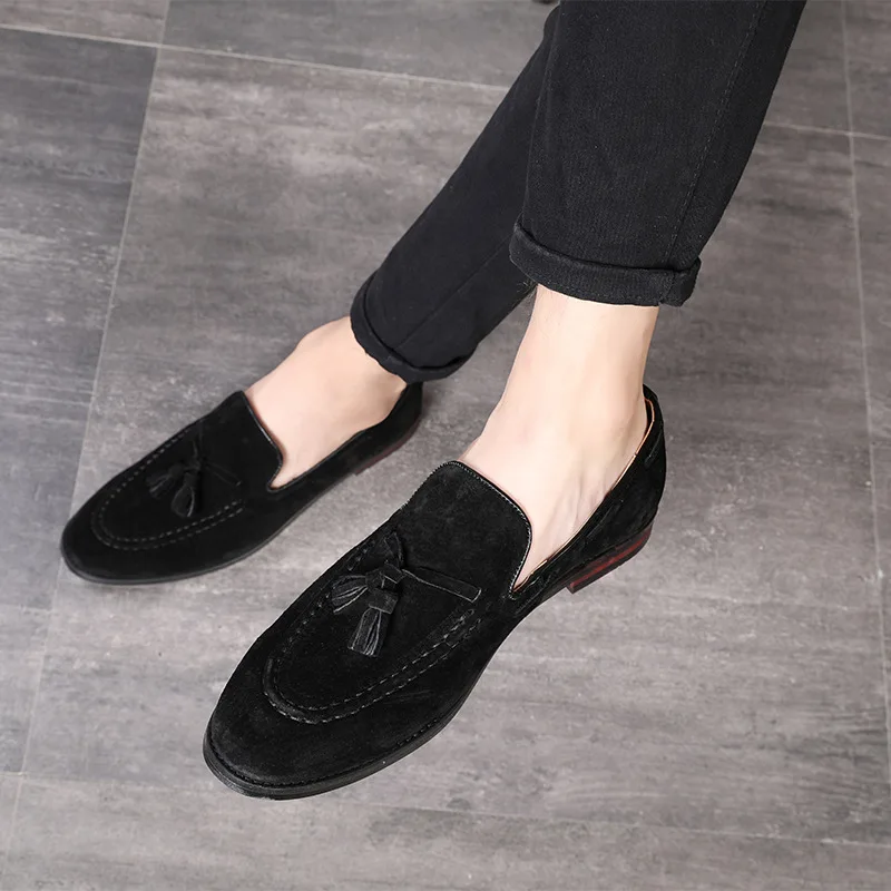 Men\'s Casual Suede Leather Shoes Mens Driving Loafers Light Moccasins Men Trendy Tassels Party Wedding Flats EUR Sizes 38-48