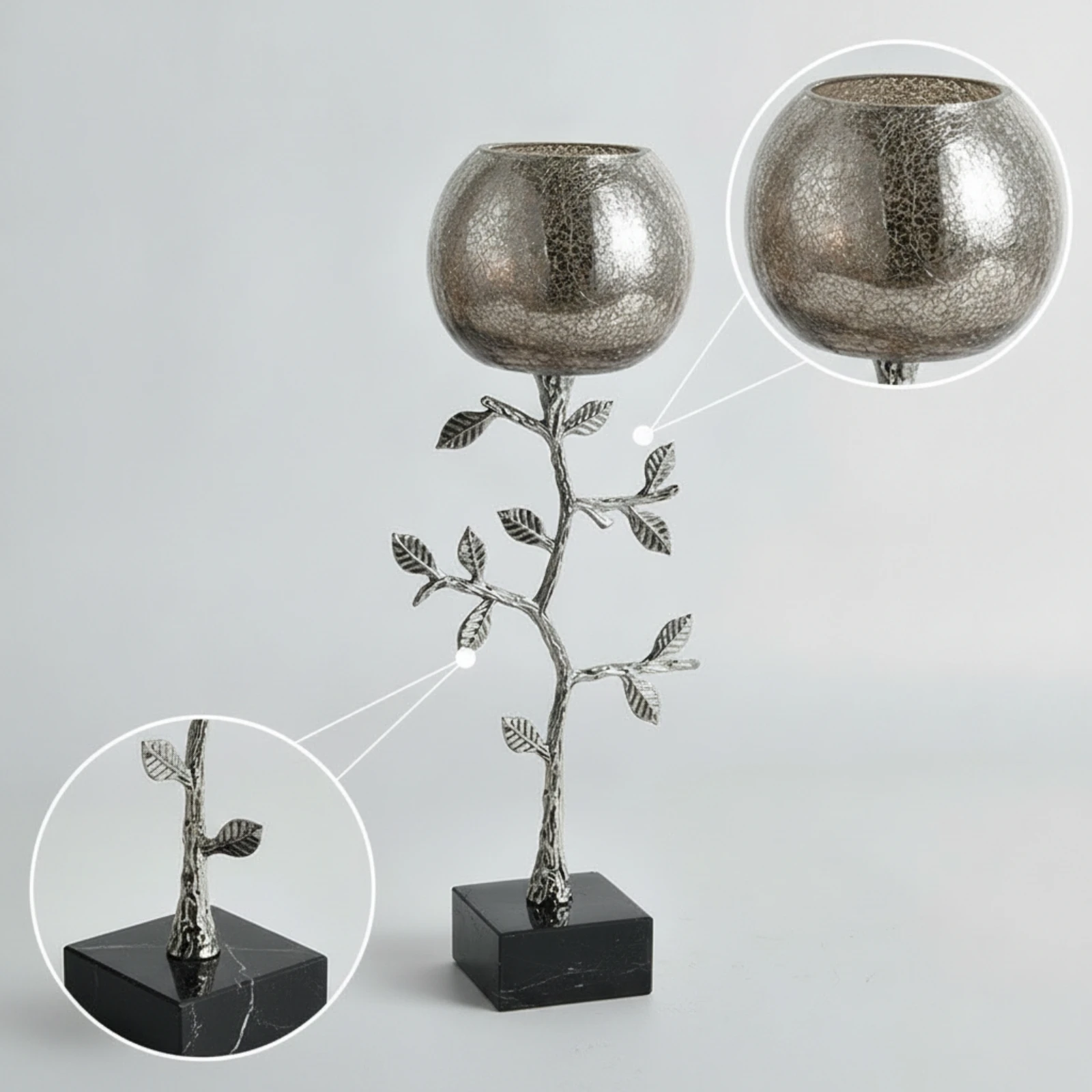 Candle Holder with Marble Base Silver-Toned Sculptural Candle Holder Candlestick Tabletop Decor Elegant for Home Decorators