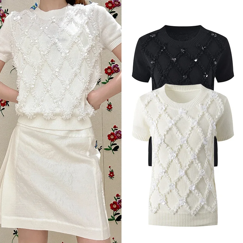 

Простой вязаный свитер Ele ort Sve круглый Ne Commute Diamond id Design Летний женский нежный топ из ледяного шелка