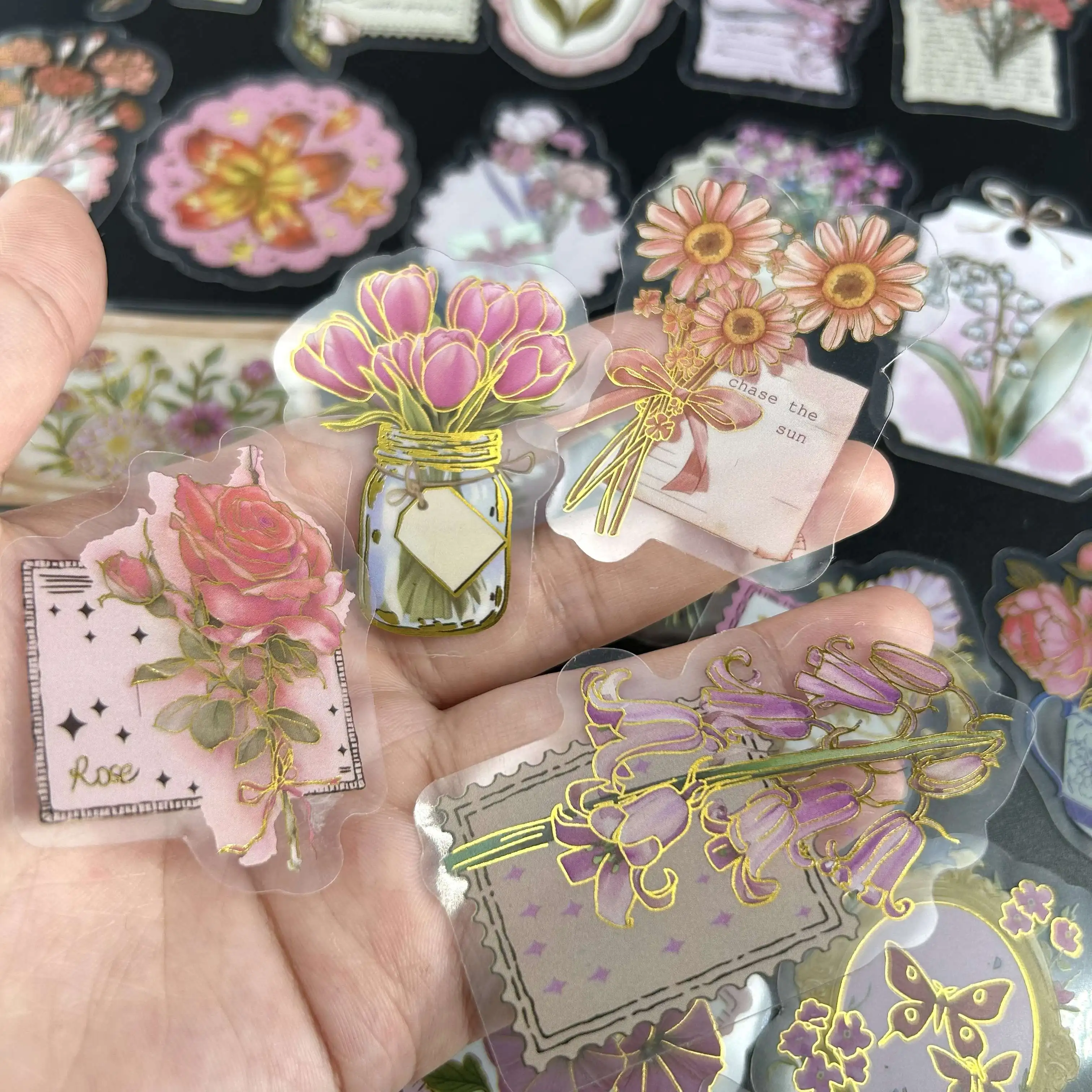 50 قطعة من ملصقات الحيوانات الأليفة لعملية ختم الساخن على شكل زهرة وردية يمكنك صنعها بنفسك حافظات هواتف مزخرفة ومكاتب وخوذات وملصق هدايا مقاوم للماء