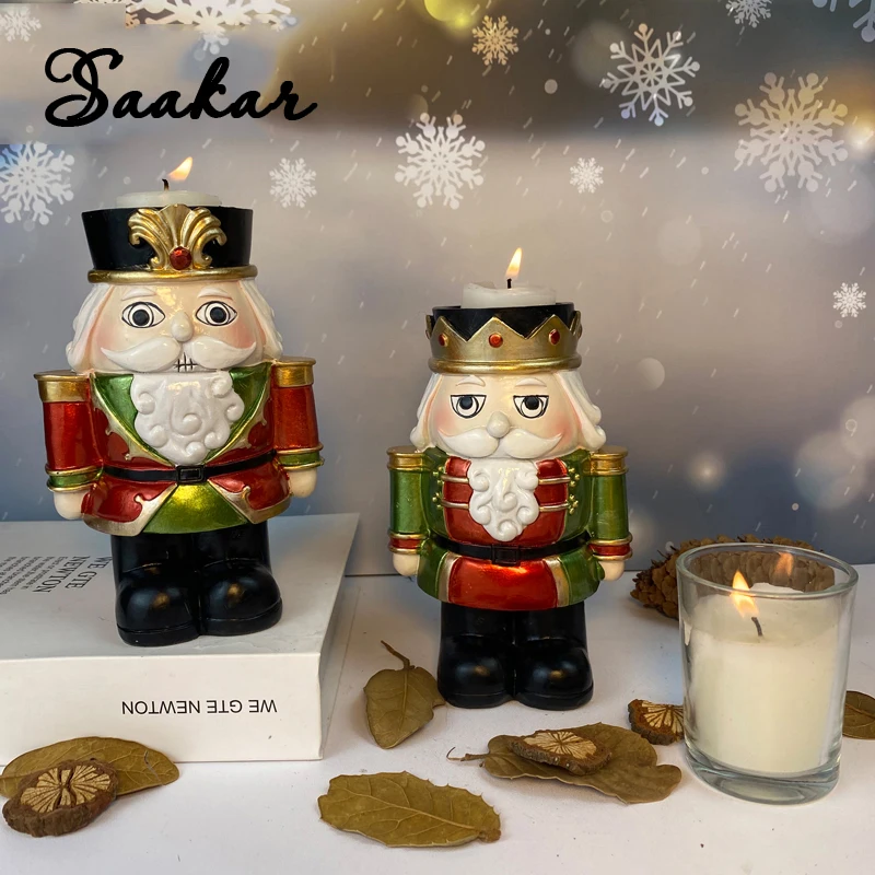 SAAKAR European Style Nutcracker Candlestick Decor Household Living Room Desktop Candlestick Christmas Resin Decoration Objects