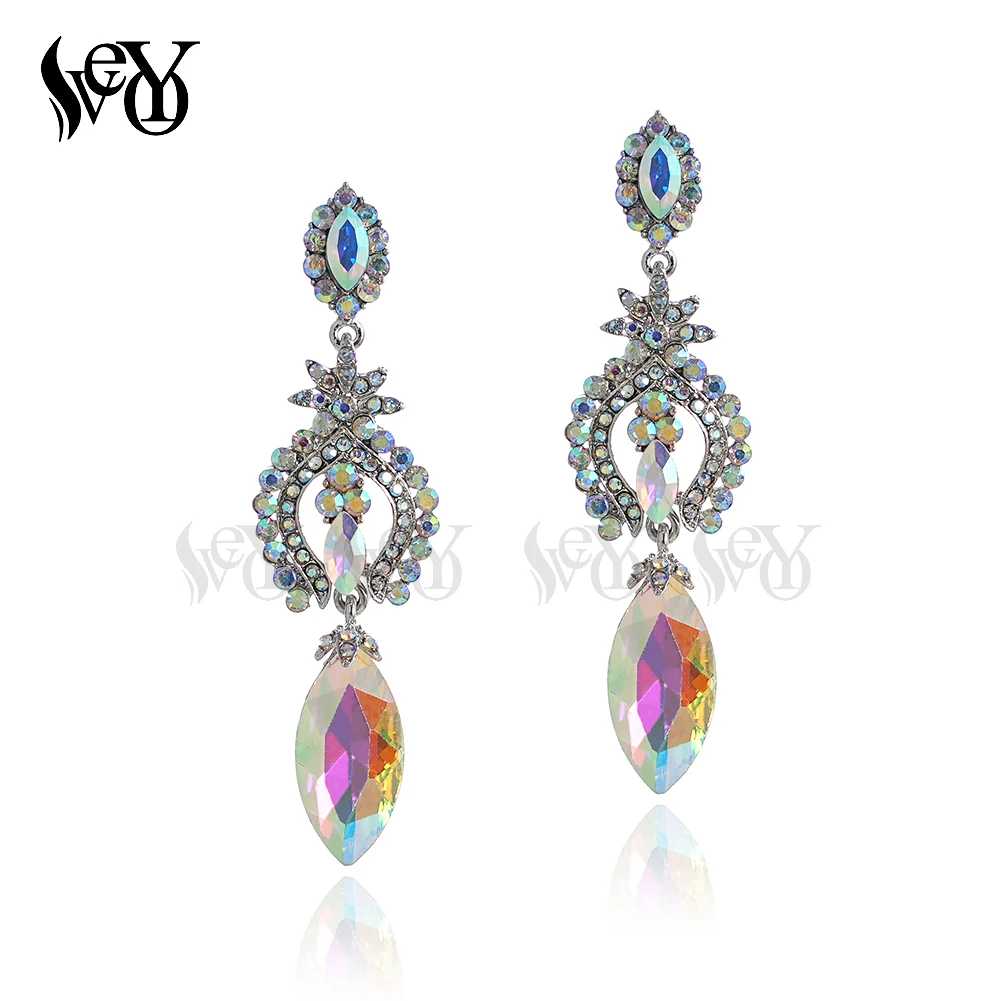 VEYO-pendientes largos Vintage con diamantes de imitación para mujer, aretes colgantes elegantes para fiesta de boda, joyería de moda al por mayor