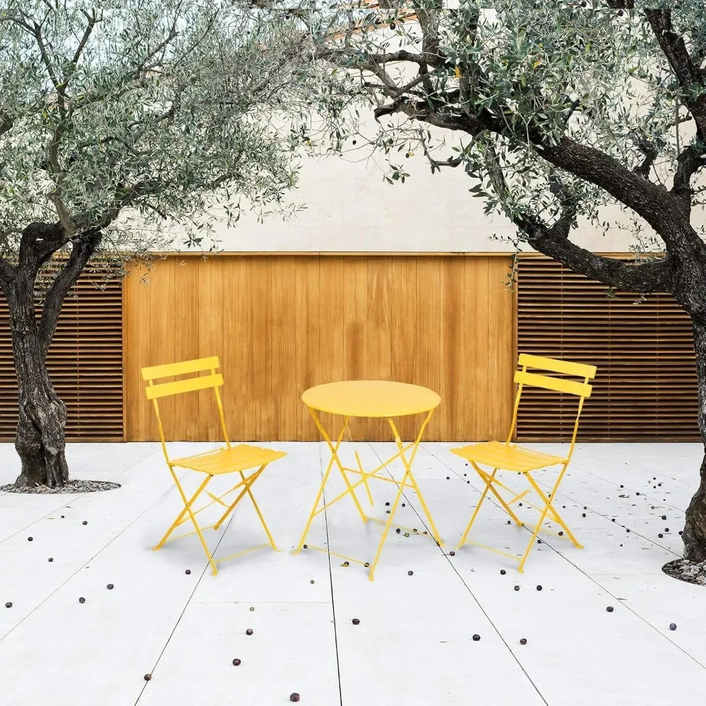 

3-Piece Bistro Set Folding Outdoor Furniture Sets with Premium Steel Frame Portable Design for Bistro & Balcony, Yellow