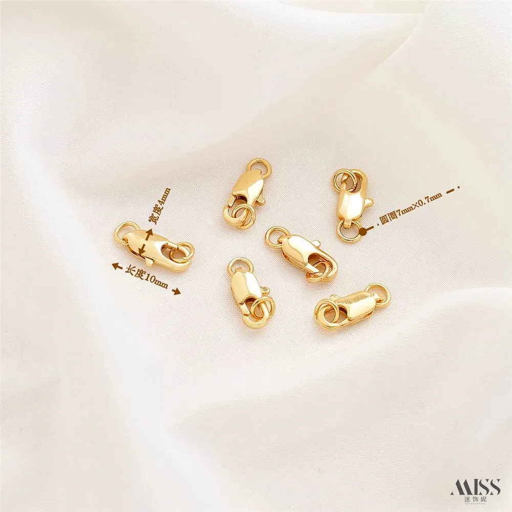 14K Gold Wrapped Fishtail Buckle, หัวเข็มขัดกุ้งก้ามกราม, ฤดูใบไม้ผลิการเชื่อมต่อหัวเข็มขัด, DIY Handmade สร้อยคอ, สร้อยข้อมือ