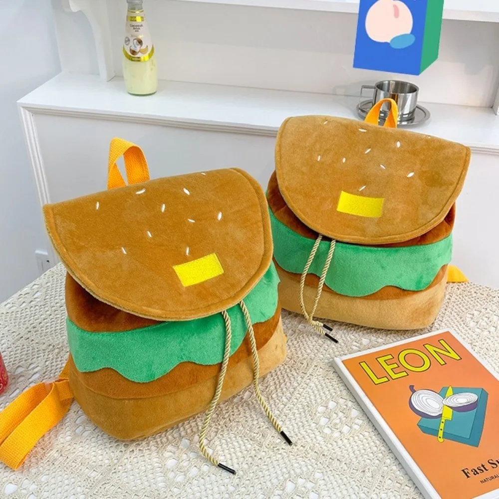 Lovely Large Capacity Hamburger Backpack Adjustable Multi-Function Drawstring School Bag Cartoon Hamburger Travel Backpack Kids