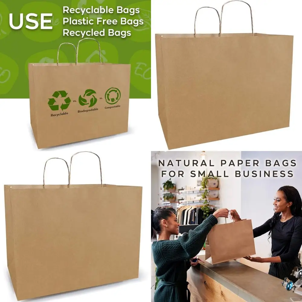 

100 Pack Large 16x6x12 Inch Brown Paper Bags with Handles for Business, Boutique, Gifts, and Grocery