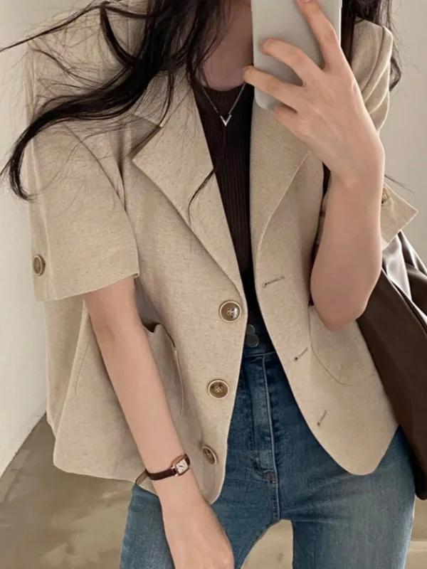 

Women Blazer Three-Quarter Sensibility Colored Fold Strand Stunning Star Diagonal Studded Napping Dimensional Ruffled