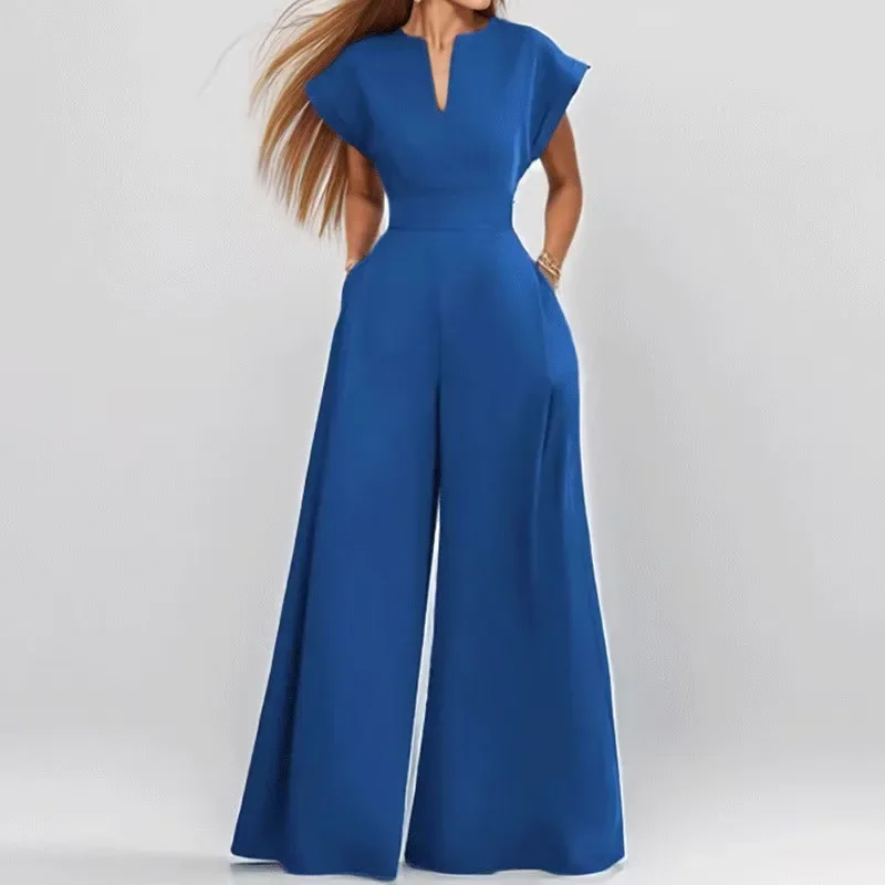 

Faionable V-ne Wide Leg Jumpsuit Women's High Waist Straight Cut Casual Pants All-match Sle Spring Summer Autumn