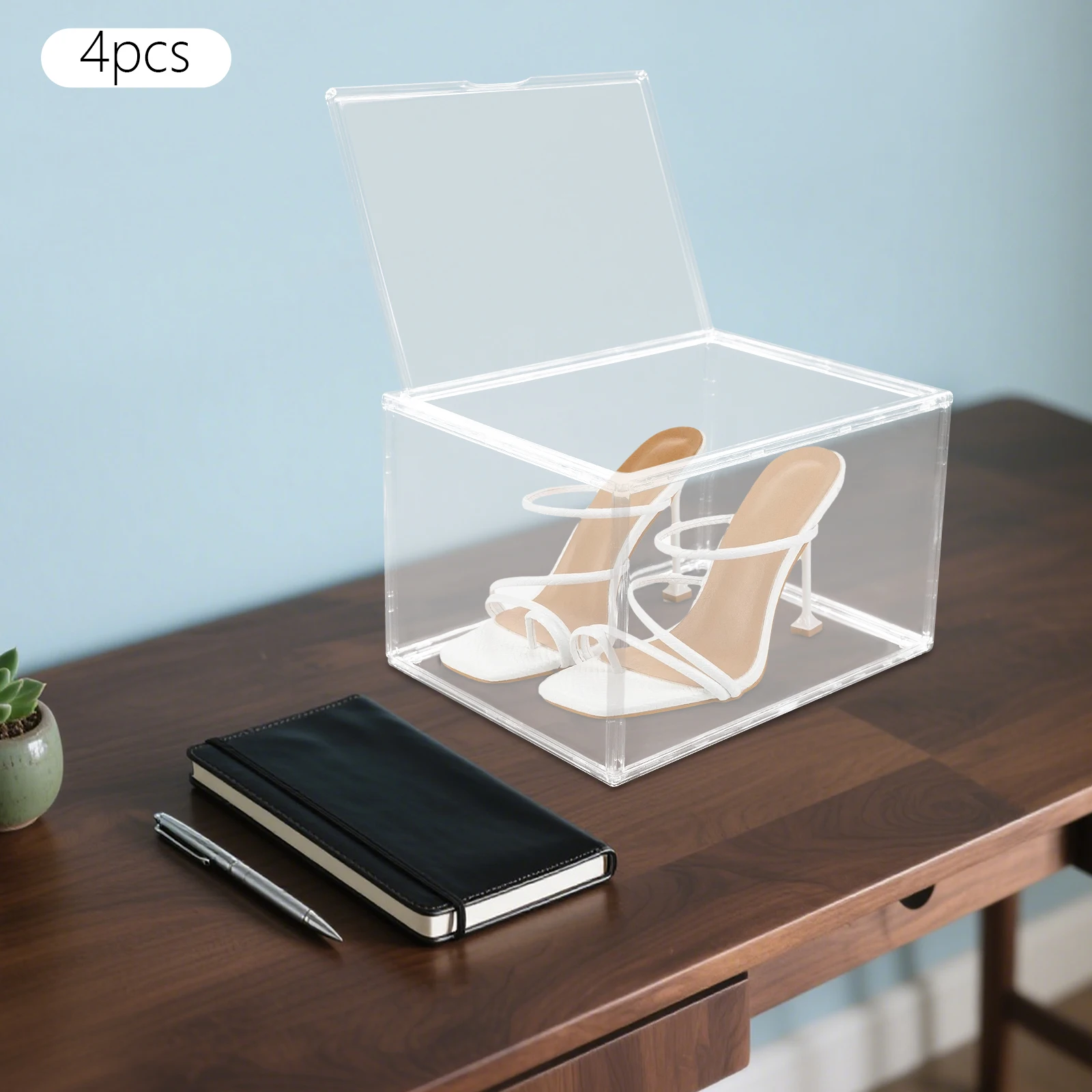 Moderne 4-teilige Transparente Handtaschen-Aufbewahrungsboxen PET Stapelbare Aufbewahrungs- und Präsentationsboxen für Schlafzimmer, Begehbare Kleiderschränke – Detail 2