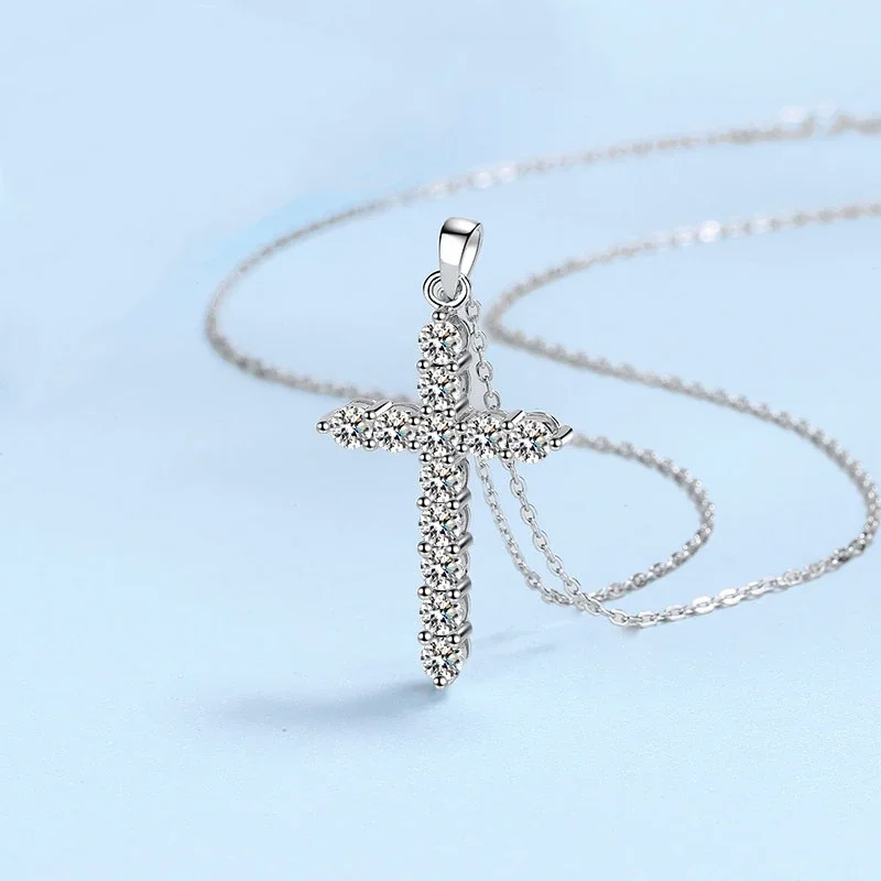 

Girl Christmas Birthday Gift 18K White Gold Cross Necklaces Women Valentine's Day Moissanite Diamond PT950 Platinum Fine Jewelry