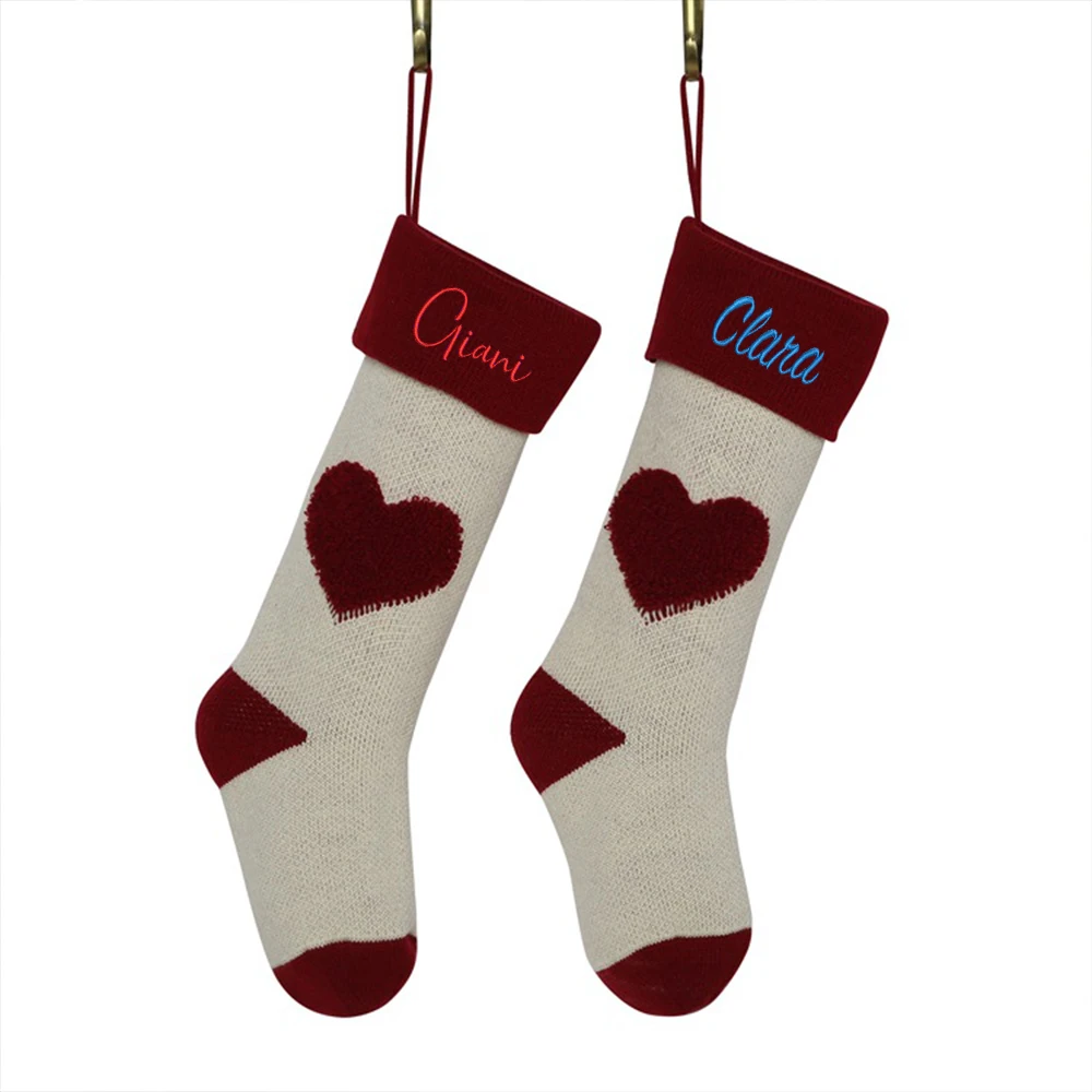 Customized Name 3D Three-dimensional Love, Socks Christmas Decorations, Pendants, Knitted Candy Bags,Embroidered Wool Gift Bags