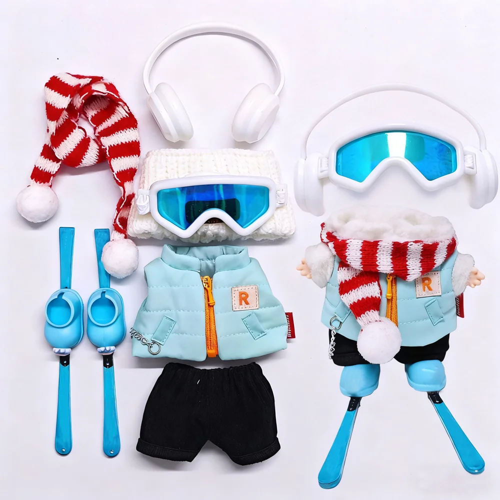 

7PCS Doll Clothes For Labubu Sportswear Set Skiing Costumes 15-17cm Mini Winter Clothing Accessories Plush Toy Doll Decoration