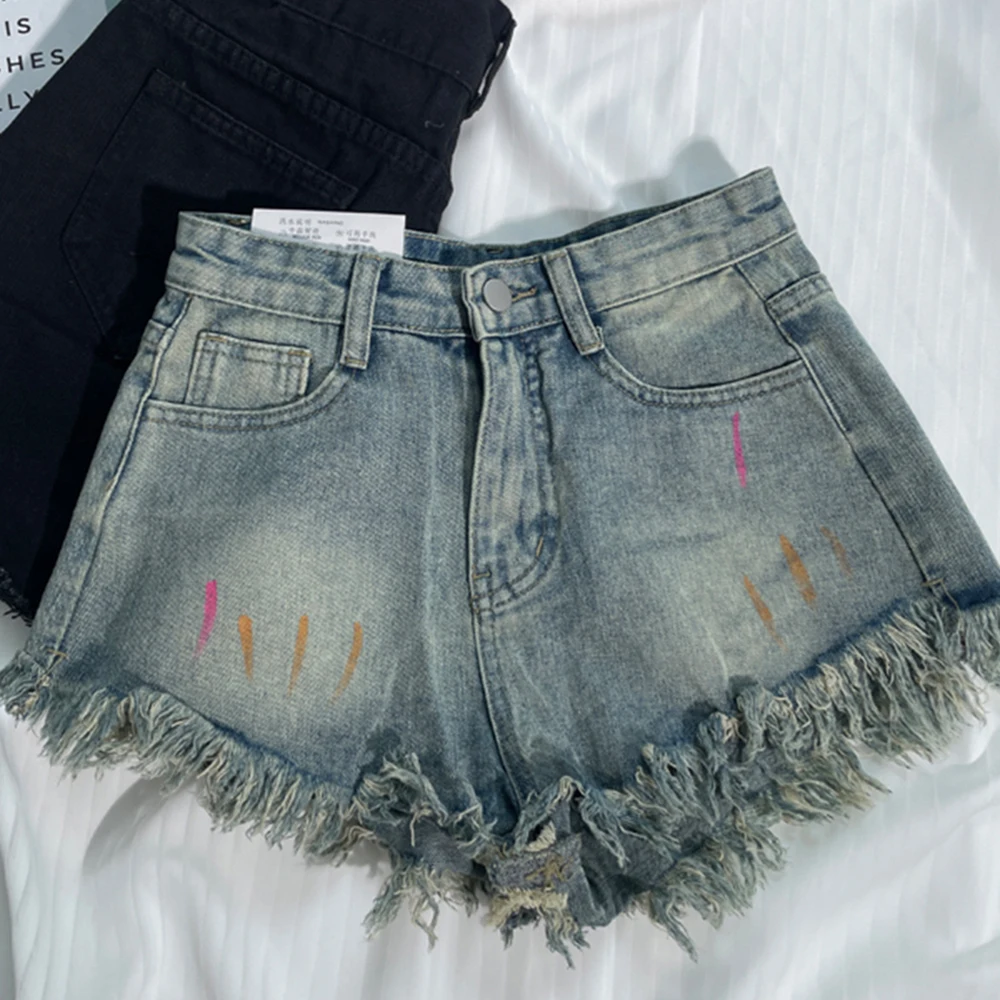 

Vintage Tassels Denim Shorts Women Oversize High Waist A-line Thin Shorts Summer Spicy Girl Hot Pants Casual Loose Short Jeans