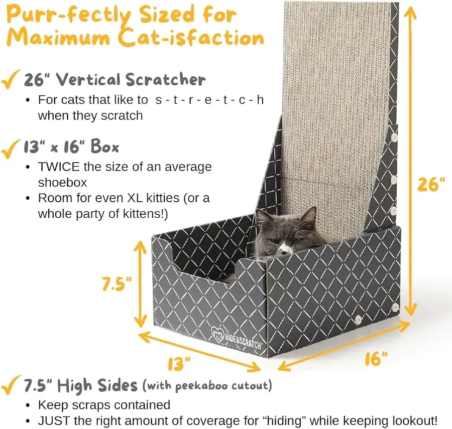 صندوق خدش للقطط على شكل حرف L مقاس 26 بوصة من HIDE & SCRATCH - أداة خدش متينة للقطط الداخلية مع ورق مقوى قابل لإعادة الملء وقابل للعكس #3