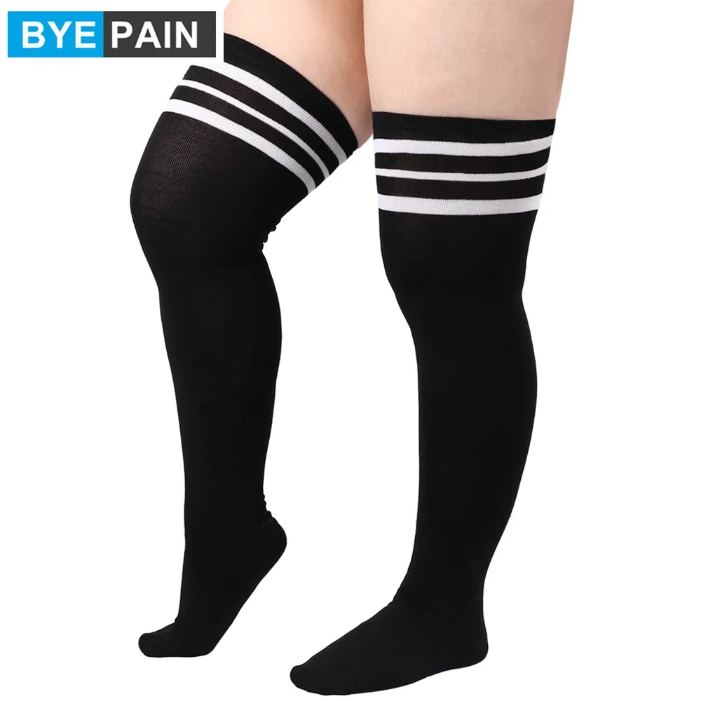 1Pair Plus Size Womens Thigh High Socks for Thick Thighs- Extra Long Striped Thick Over the Knee Socks- Leg Warmer Boot Socks