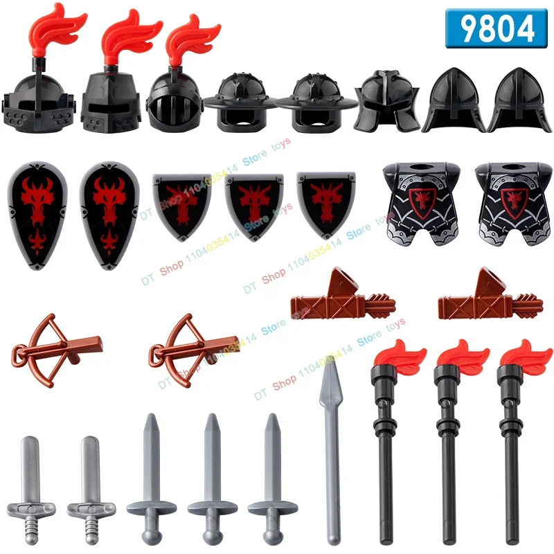 Château médiéval royaumes, couronne de Lion bleu, accessoires de chevalier, bouclier cheval, soldat de l'armée, Mini figurines d'action, blocs de construction, jouets
