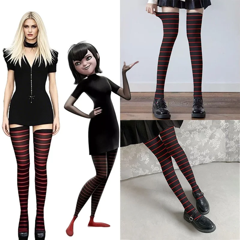 

Hotel Transylvania Cosplay Stockings Anime Character Black Red Stripes Dark Temperament Thigh Socks Stripes Versatile Knee Socks