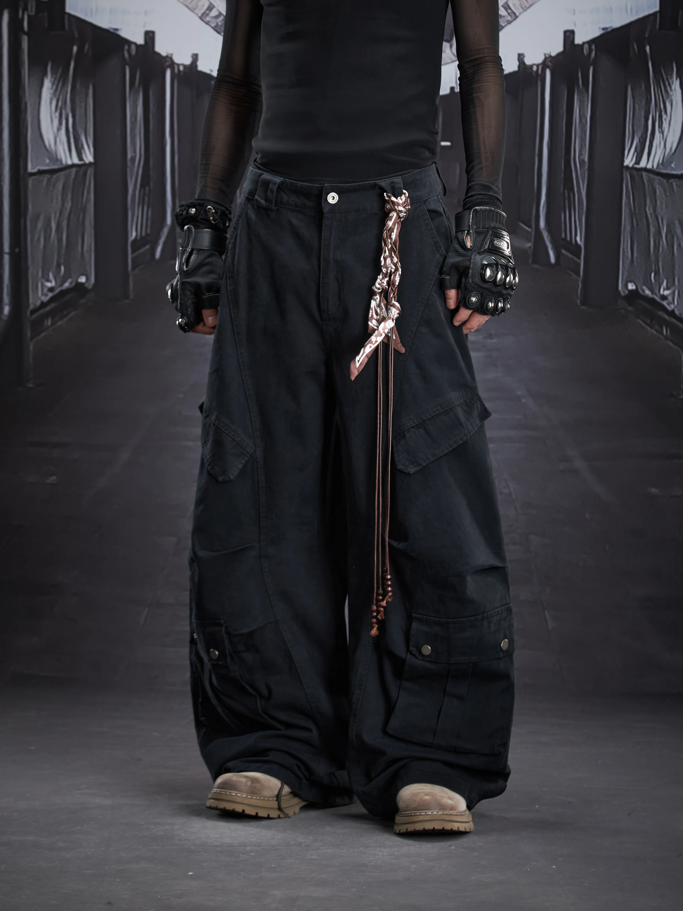 Special-Interest Design Three-Dimensional Structure Stitching Multi-Pocket Outdoor Wide-Leg Overalls Matchet Pants Loose Casual
