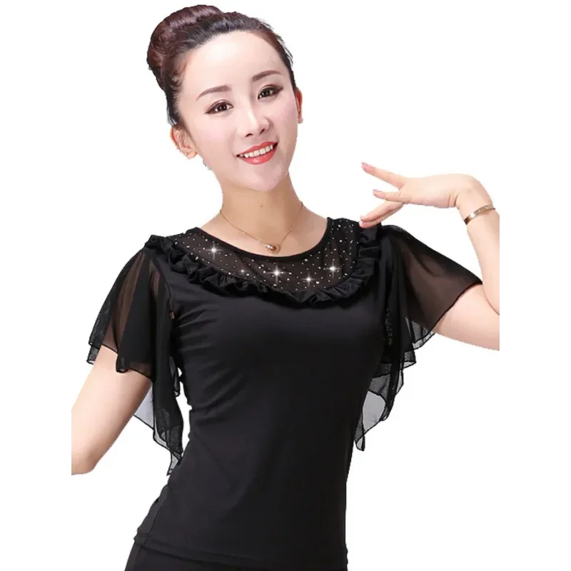 Top damski taniec Latin podstawy Top Girl tancerki Sexy Latin Ballroom Samba Tango taniec Flamenco treningowe t-shirt odzież