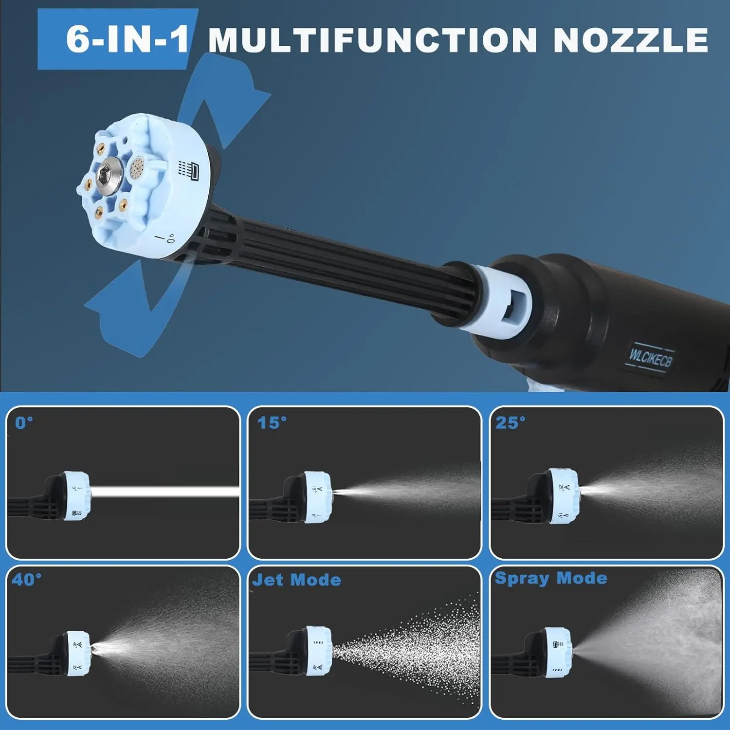 غسالة ضغط تعمل بالبطارية 1200 رطل لكل بوصة مربعة، بطاريات 2 × 1500 مللي أمبير في الساعة، خرطوم 10 أمتار، فوهة 6 في 1 #4