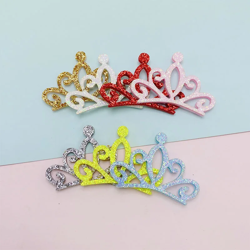 42Pcs/LOT 5*3.3CM Laser Cutting Shiny Crown Shape Padded Appliques For DIY Headwear Hair Clips Decor Clothes Hat Shoes Patches