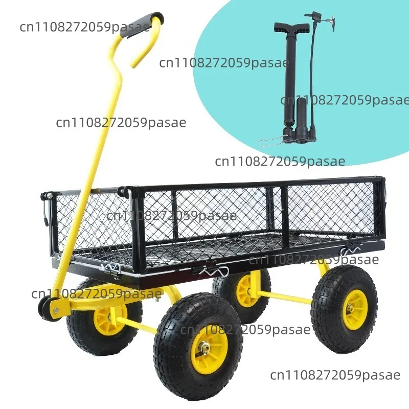 Mesh Utility Cart, Hand-Pulled Trailer, Folding Handcart, Removable Side Panels