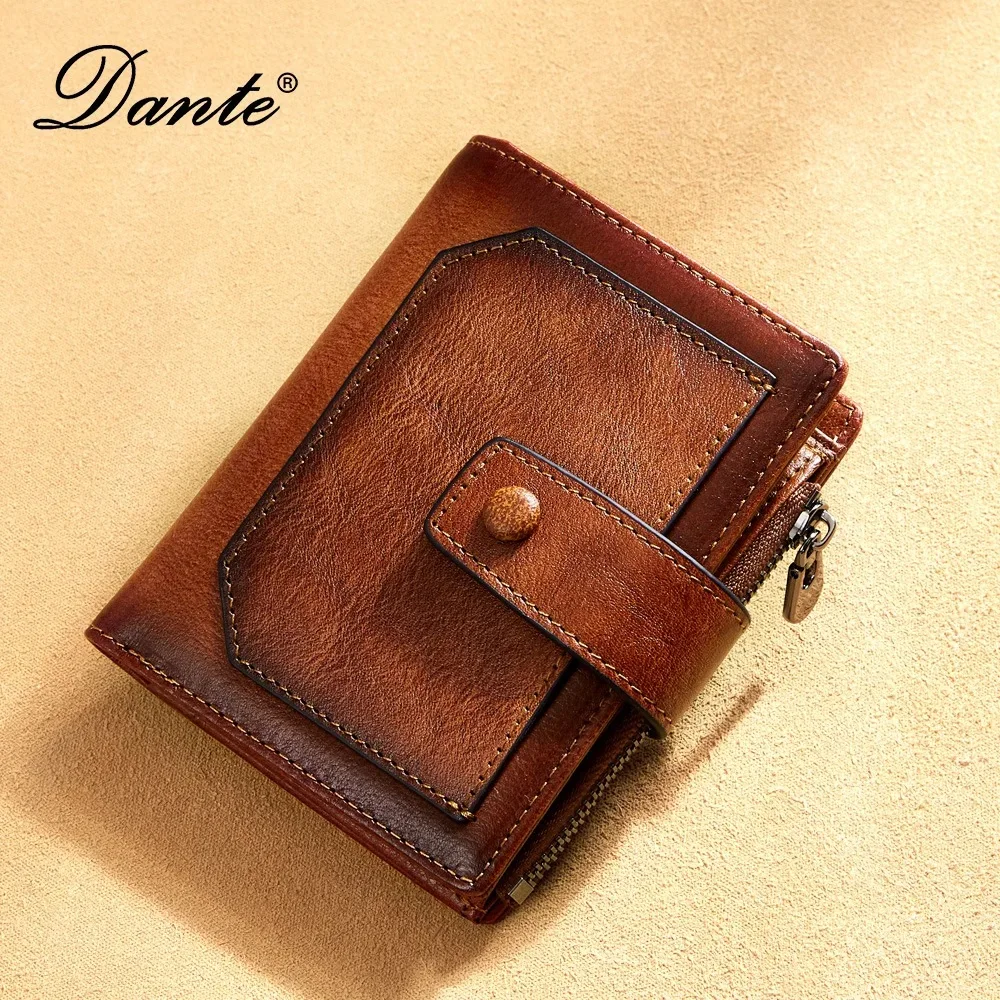 2024 Vintage Wallet for Men Card Holder Genuine Leather RFID Blocking Trifold Short Money Clip Large Capacity Zipper Coin Purse