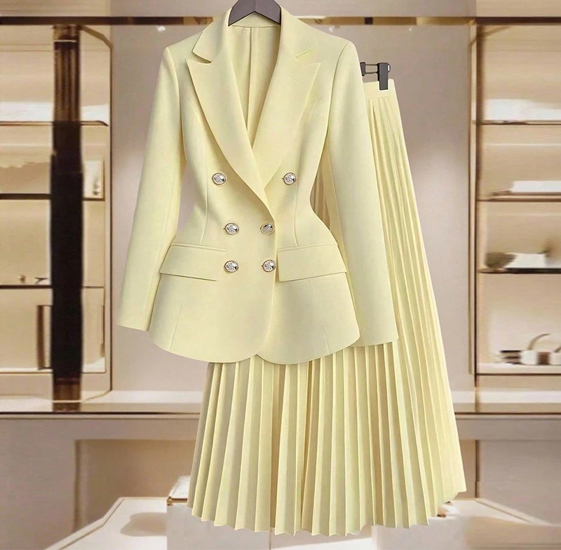 

Осень-зима 2025 года, модная темпераментная куртка, плиссированная юбка, комплект для женщин