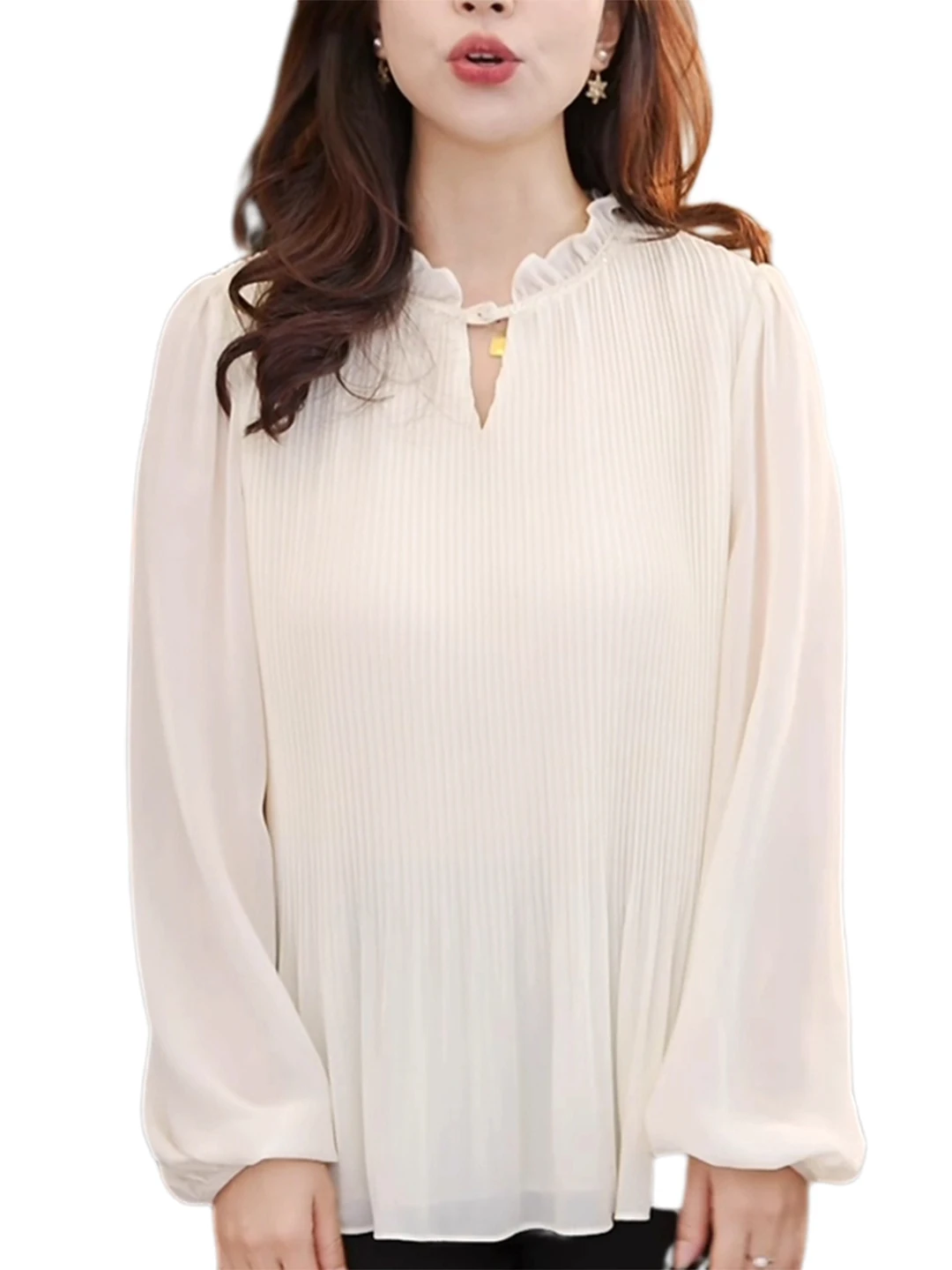 Mujer suelta larga Sve redondo Ne irt diseño de pliegue de madera otoño nuevo Sle Top adelgazante cómodo transpirable Faion