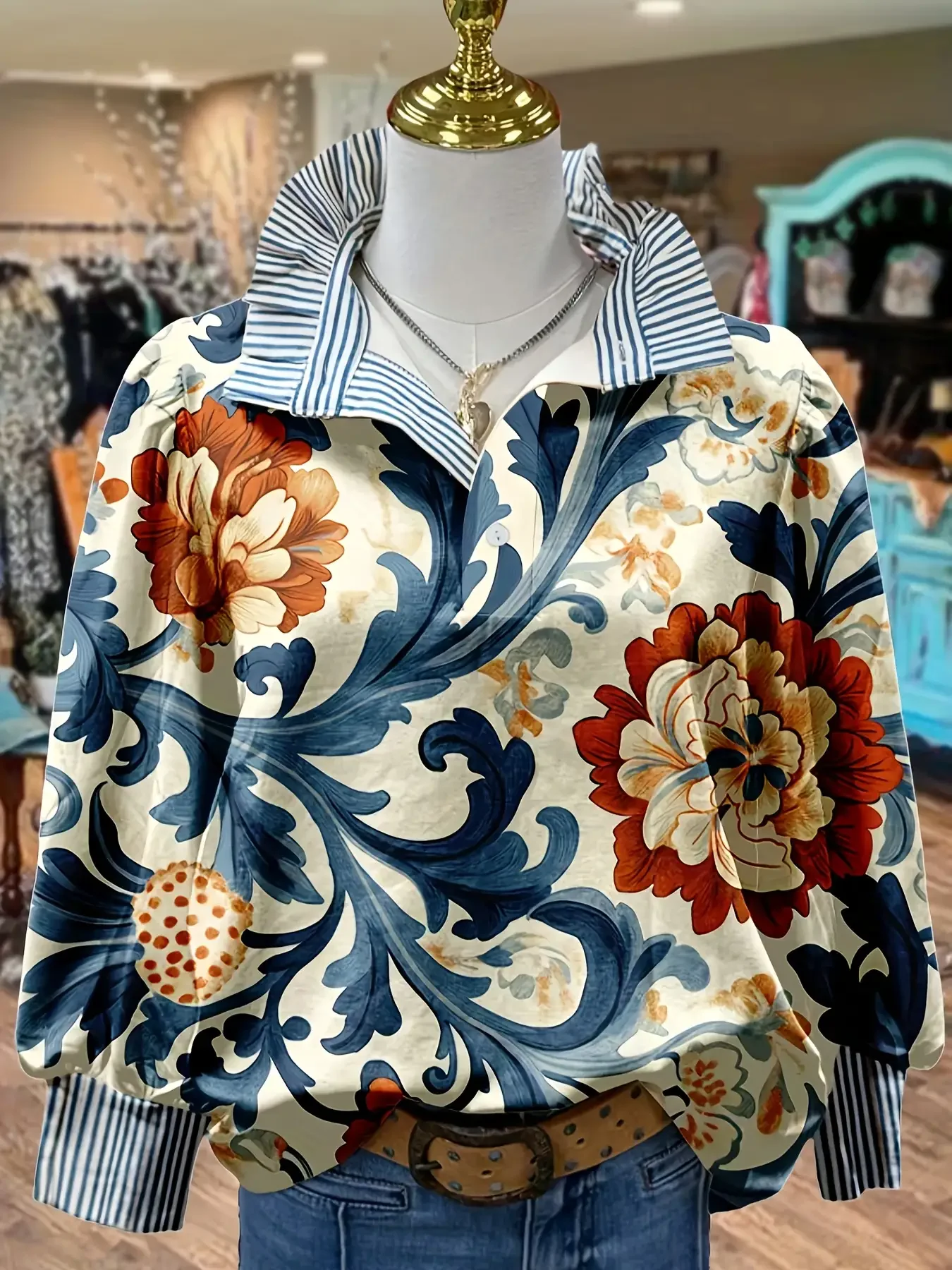 

2026 Women's new casual jeans with a variety of colorful western prints, loose wide leg design, and retro print