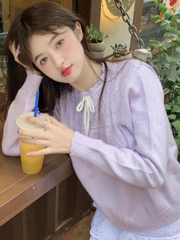 

Женский вязаный свитер Sweet Sle с поясом, ажурный дизайн, длина, длинная осенняя верхняя одежда све, моющийся топ