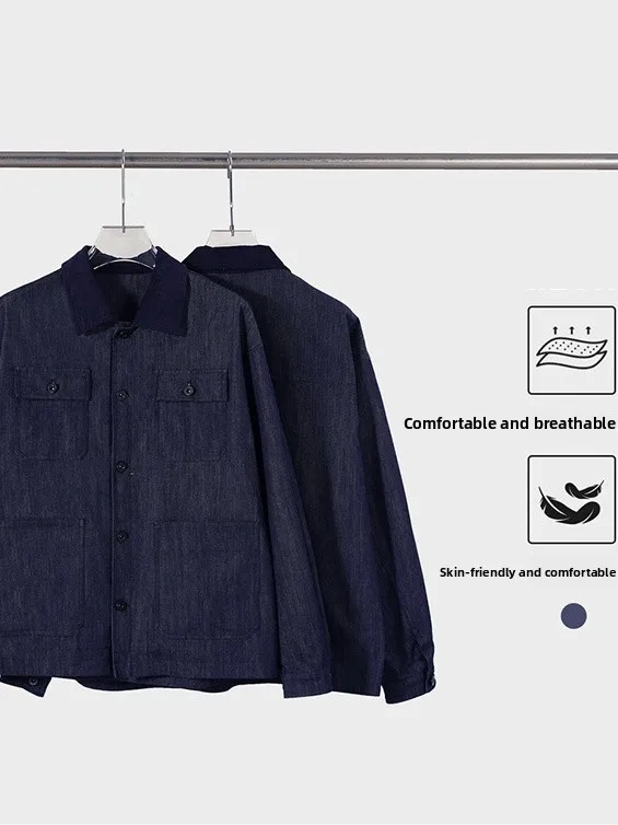 

Мужская высококачественная джинсовая куртка Danzhou Blue Corduroy Patchwork с воротником-рубашкой, повседневная верхняя одежда для города, модная и стильная