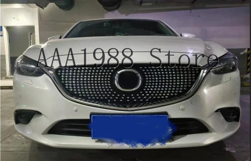 For Mazda 6 Atenza 2017 2018 2019 Car Front Bumper Upper Grille ABS Diamond Grill ABS Cover with Chrome Emblem