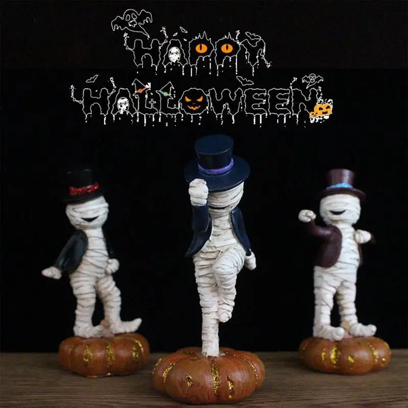 ミイラダンスフィギュア彫刻、樹脂カボチャフェスティバルゴーストデコレーション、ハロウィーンクラフト小道具、3個
