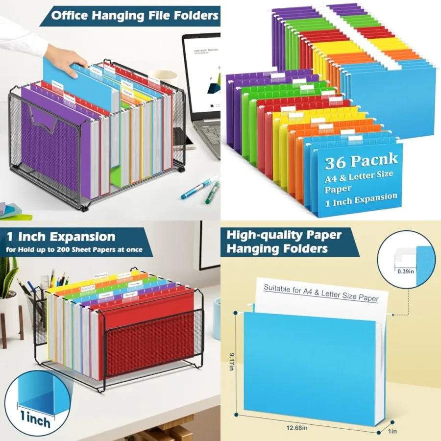 

Pack 1 Inch Expansion Hanging File Folders, Letter Size Hanging Folders with 1/5-Cut Adjustable Tab, Extra Capacity Hanging Fil